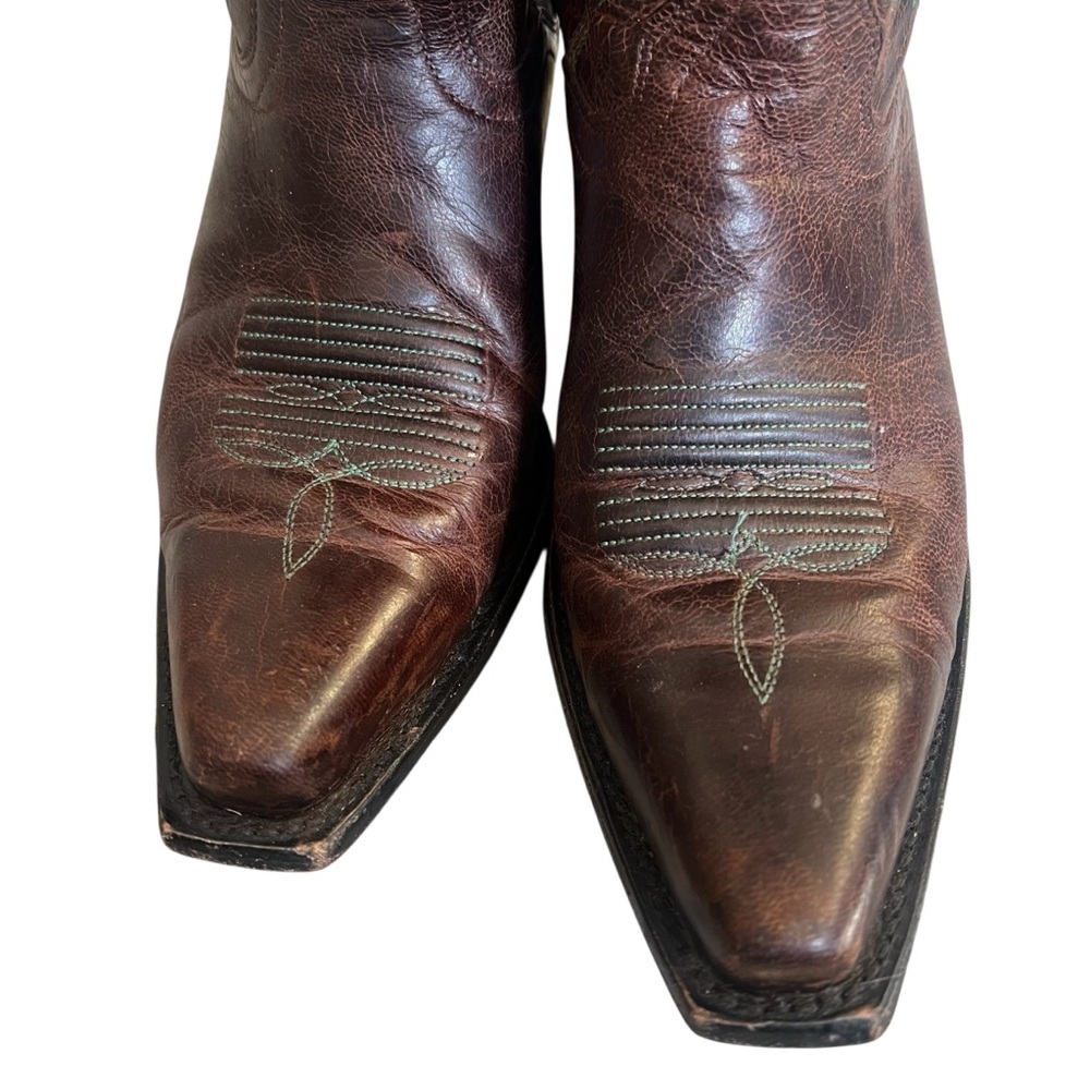 J.B. Dillon Goat Leather Brown & Turquoise Blue Cowboy/Cowgirl Boots Size 7.5 - Picture 2 of 13